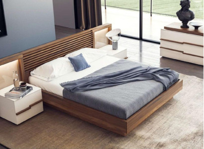 Braunes Schlafzimmer Set Luxus Bett Kommode Nachttische Walnuss Natur